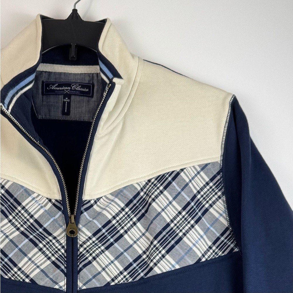 American Classics Russell Simmons Mens Navy Plaid Colorblock Track Jacket Med